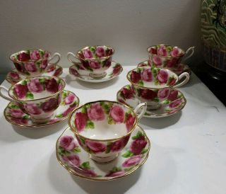 Set Of 6 Royal Albert Old English Rose Tea Cups And Saucers