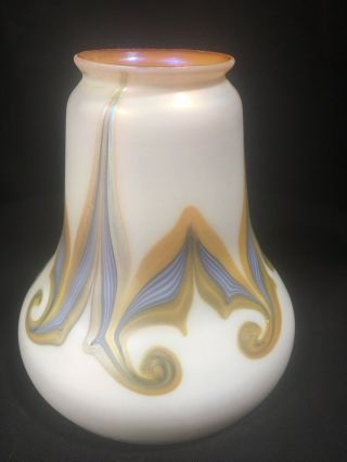2 Of 3 Quezal Art Glass Pulled Feather lamp shade.  Steuben,  Durand. 3