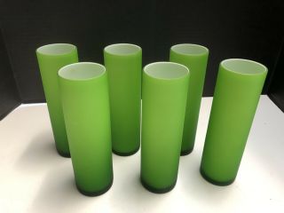 Carlo Moretti Mid Century Green Murano Satinato Iced Tea Glasses 7.  25” Rare