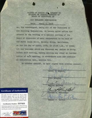 Kirk Douglas Hand Signed Psa Dna 1958 Contract Autograph Authentic