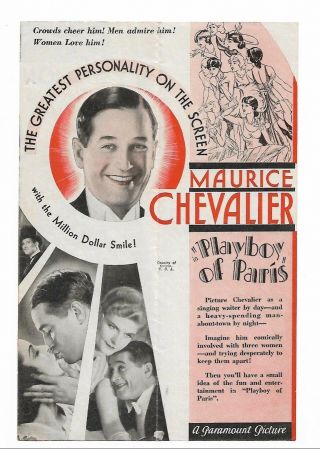 Hollywood Us Movie Herald - Playboy Of Paris - Maurice Chevalier,  Frances Dee.