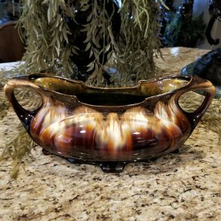 Belgium Faïencerie Thulin Art Deco Drip Glaze Pottery Double Handle Urn Bowl