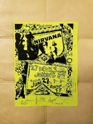 Extremely Rare Cobain Authentic Nirvana 11.  5 X 14 Green Concert Poster