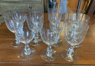 Vtg Set Of 10 Signed Baccarat Clear Glass Crystal Water Goblets Glasses,  6.  5 "