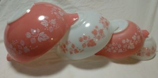 Pyrex Pink Gooseberry Cinderella Nesting Bowl Set 441 442 443 444 Vintage