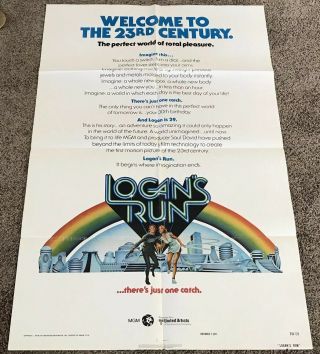 1976 Logan’s Run Advance Movie Poster,  Folded,  27x41
