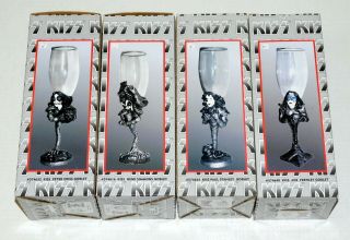Kiss Band Goblet Set Spencers 1998 Gene Simmons Paul Stanley Peter Ace Frehley