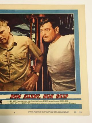 1958 - Run Silent Run Deep Lobby Card - Clark Gable Burt Lancaster 4