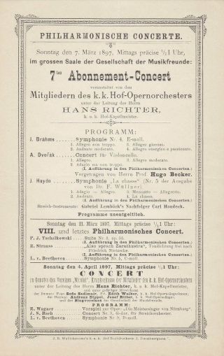 Brahms Cello Hugo Becker Hans Richter Dvorak 1897 Vienna Philharmonic Program
