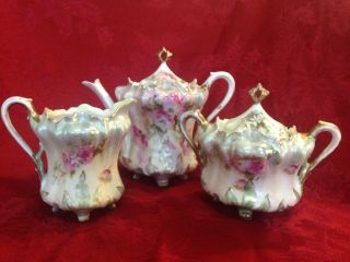 Unmarked Rs Prussia Tea Set Tiffany Satin Pink Floral