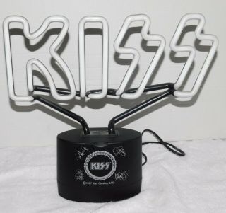 Kiss Band Reunion Tour Logo Neon Sign 1997 W/ Signatures Base Spencers Gene Ace