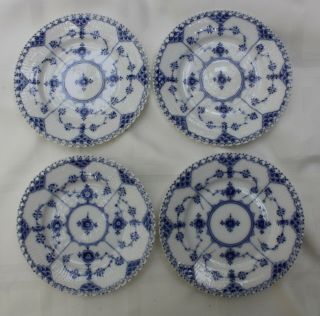 Antique Royal Copenhagen Blue Fluted Full Lace Bread Plates 5 - 3/4 " 1088
