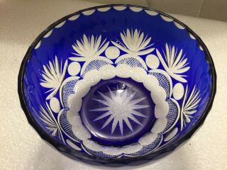 Vintage Cobalt Blue Lead Crystal Cut Glass Bowl Floral Design Estate Fresh 2