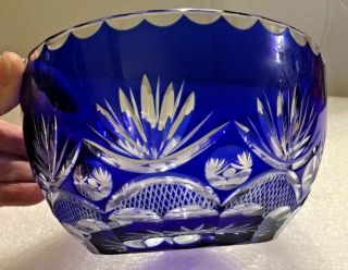 Vintage Cobalt Blue Lead Crystal Cut Glass Bowl Floral Design Estate Fresh 3