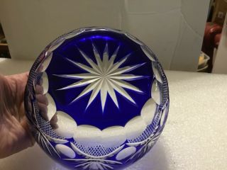 Vintage Cobalt Blue Lead Crystal Cut Glass Bowl Floral Design Estate Fresh 4
