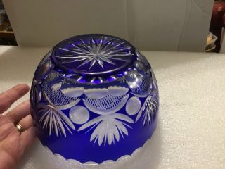 Vintage Cobalt Blue Lead Crystal Cut Glass Bowl Floral Design Estate Fresh 5