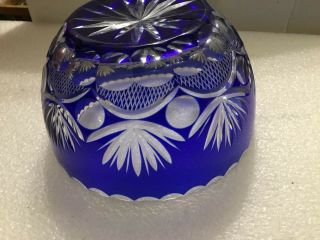 Vintage Cobalt Blue Lead Crystal Cut Glass Bowl Floral Design Estate Fresh 6