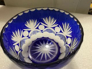Vintage Cobalt Blue Lead Crystal Cut Glass Bowl Floral Design Estate Fresh 7