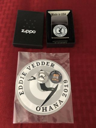 Eddie Vedder 2019 Ohana Festival Fest Zippo Lighter Pearl Jam,  Sticker Pack