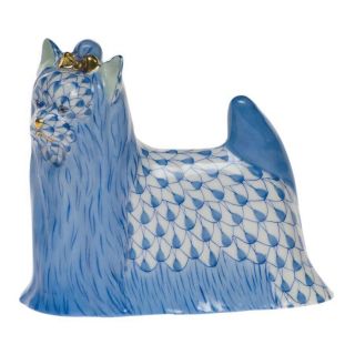 Herend,  Yorkshire Terrier Porcelain Dog Figurine,  Blue Fishnet,  Flawless