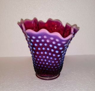 Fenton Opalescent Hobnail Plum Vase Swung 7 1/2” Tall By 8 1/2” At Widest Wide
