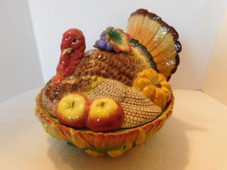 Fitz & Floyd: " Autumn Bounty " Turkey Figural Covered Vegetable Server