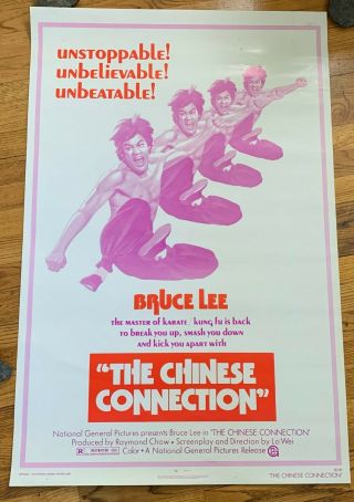Vintage The Chinese Connection Movie Poster 27 X 41 Bruce Lee 1973