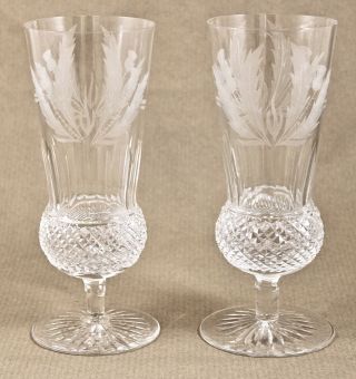 Edinburgh Crystal Thistle Cut Champagne Flutes/glasses X 2 1st Oval Mark