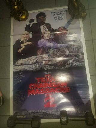 Texas Chainsaw Massacre 2 Poster Signed Caroline Williams Bill Johnson 3