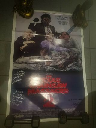 Texas Chainsaw Massacre 2 Poster Signed Caroline Williams Bill Johnson 4