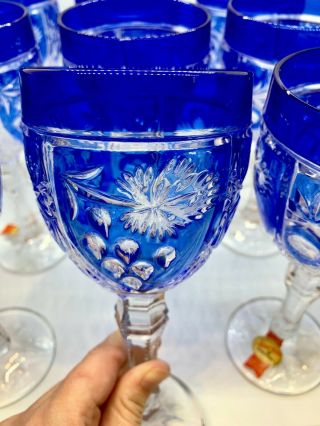11 Anna Hutte Bleikristall W.  Germany Crystal Cobalt Blue Water/Wine Glasses 4