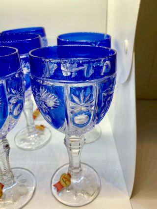 11 Anna Hutte Bleikristall W.  Germany Crystal Cobalt Blue Water/Wine Glasses 5