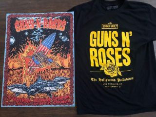 Guns N Roses Rare Poster And T - Shirt Hollywood Palladium Los Angeles La.  Slash