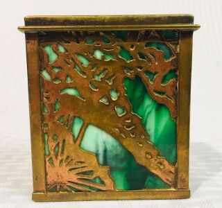 Antique Tiffany Studios York Bronze & Slag Glass Playing Card / Trinket Box