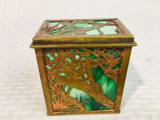 Antique Tiffany Studios York Bronze & Slag Glass Playing Card / Trinket Box 2