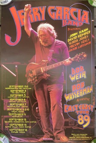 Vtg 1989 Jerry Garcia Band East Coast Tour Poster Randy Tuten