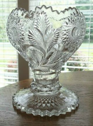 Rare 1909 Antique Millersburg Hobstar And Feather Giant Crystal Rose Bowl