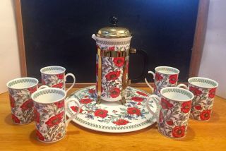 French Press Coffee Tea Cup Mug Set Royal Grafton Cottage Garden Florals Poppies