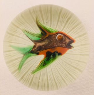 Paul Ysart? Fish On White Twisted Latticinio Art Glass Paperweight Vintage 2