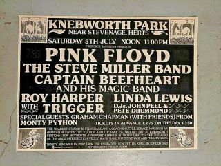Large 1975 Pink Floyd Knebworth Park Concert Poster Buy It Now For $199