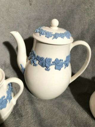 WEDGWOOD Queensware Vintage Lavender Cream Embossed Tea Set CUPS POT blue teapot 2