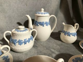 WEDGWOOD Queensware Vintage Lavender Cream Embossed Tea Set CUPS POT blue teapot 4