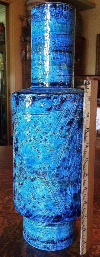 Rare C1950s Bitossi Pottery Aldo Londi 16 1/2 " Rimini Blue Vase Italy Raymor Era