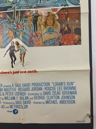 LOGANS RUN Movie Poster (VeryFine -) One Sheet 1975 Michael York Sci - Fi 4225 4