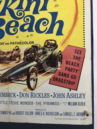 BIKINI BEACH Movie Poster (Good) One Sheet ' 64 Frankie Avalon Hot Rods 3375 4
