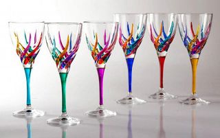 Glassware - Venetian Carnevale Wine Glasses - Set Of Six - Hand Painted Crystal