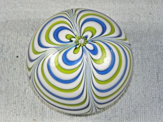 Saint Louis 1971 Blue & Green Pulled Glass Paperweight - Date & Sig.  Cane