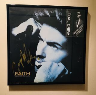 George Michael Signed Faith 12 " Record Framed With Crew Pass