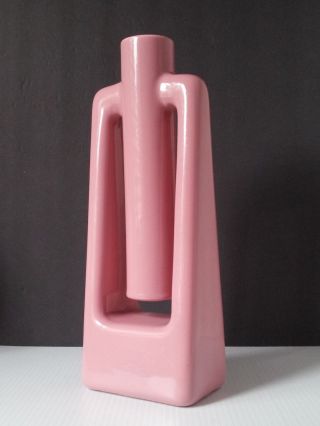 Royal Haeger Pottery Geometric Vase Art Deco Style Vintage Retro Pink 14 " Tall