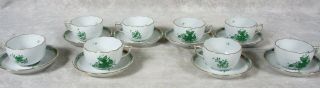 Set Of 8 Herend Chinese Bouquet Green (av) 724 Cup & Saucers